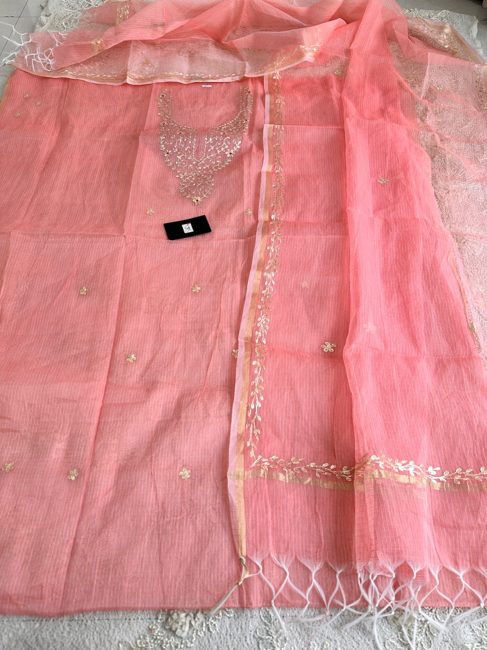 Jaipuri Pita Work Embroidered Kota Cotton Doria Top N Dupatta (Suit)