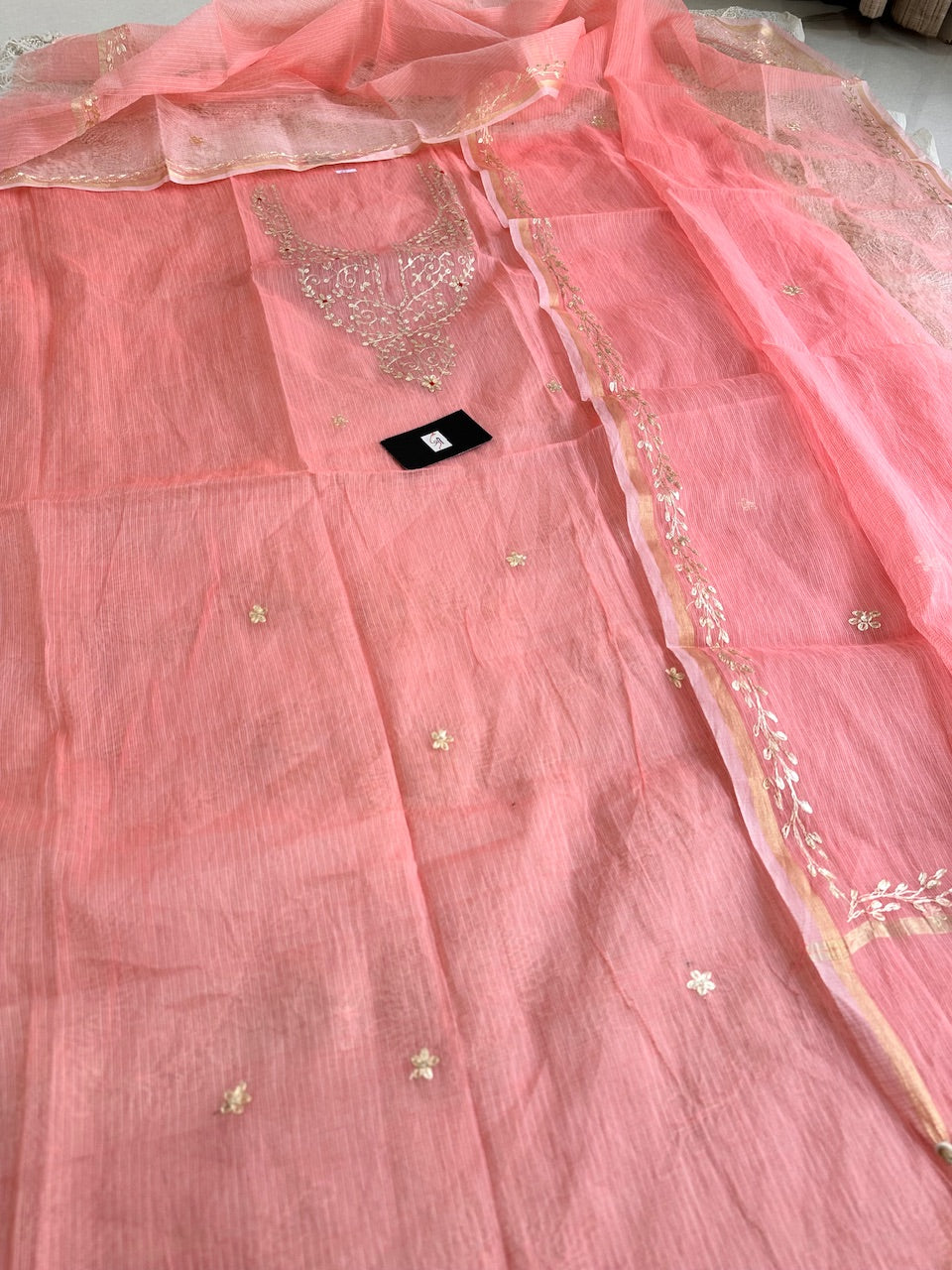 Jaipuri Pita Work Embroidered Kota Cotton Doria Top N Dupatta (Suit)