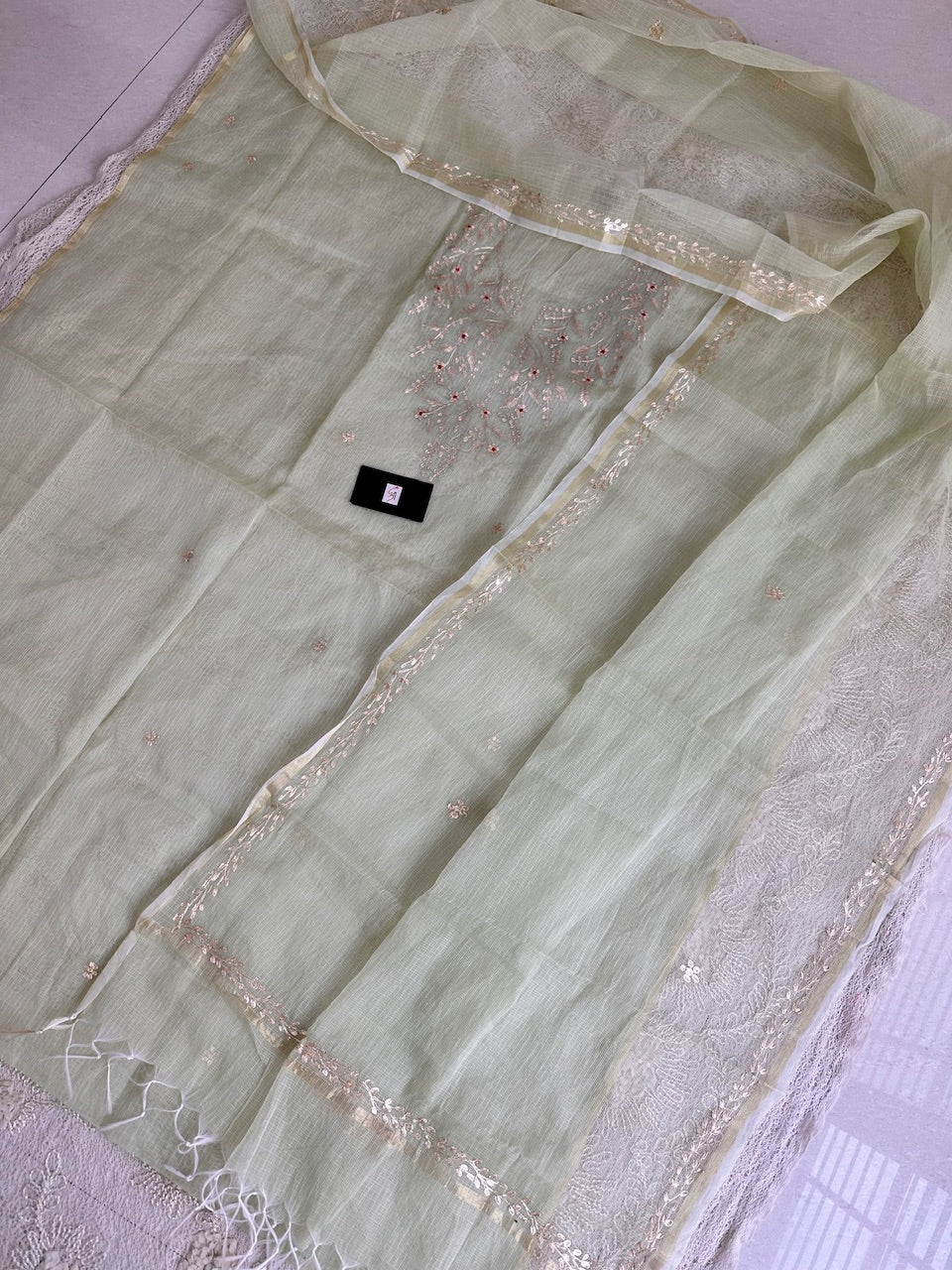 Jaipuri Pita Work Embroidered Kota Cotton Doria Top N Dupatta (Suit)