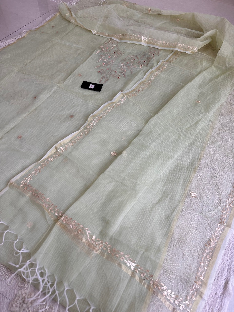 Jaipuri Pita Work Embroidered Kota Cotton Doria Top N Dupatta (Suit)