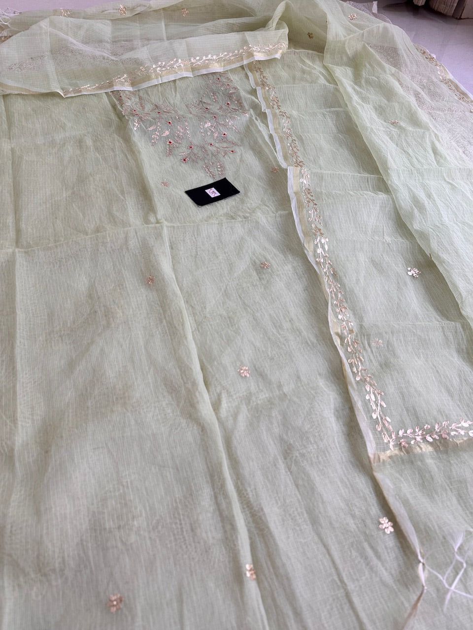 Jaipuri Pita Work Embroidered Kota Cotton Doria Top N Dupatta (Suit)