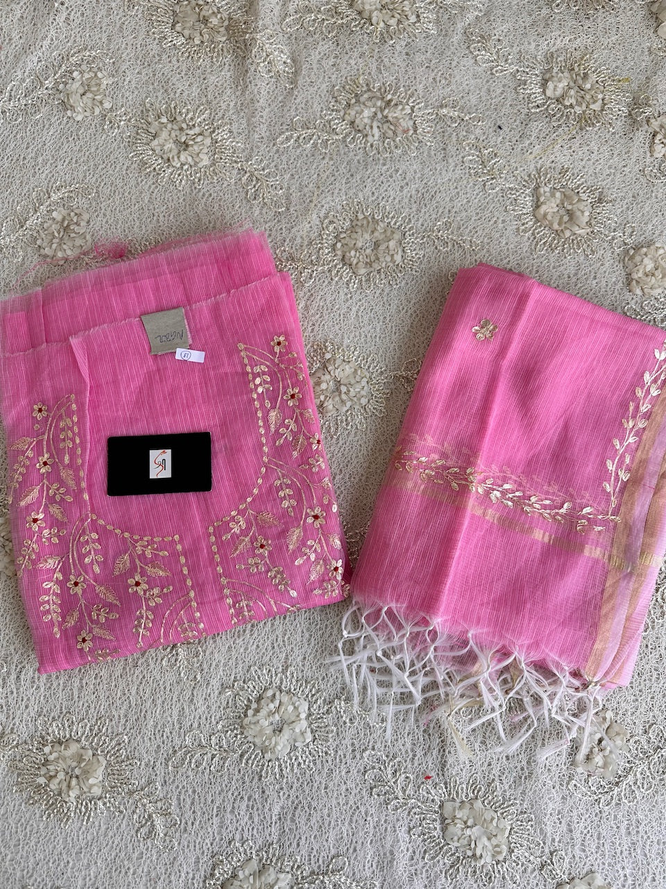 Jaipuri Pita Work Embroidered Kota Cotton Doria Top N Dupatta (Suit)