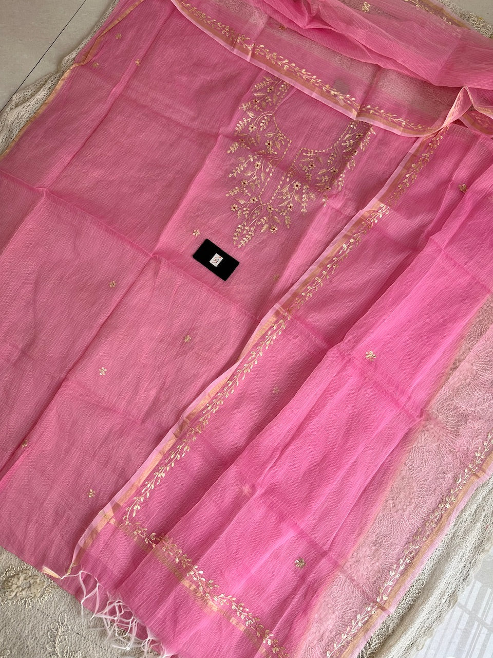 Jaipuri Pita Work Embroidered Kota Cotton Doria Top N Dupatta (Suit)