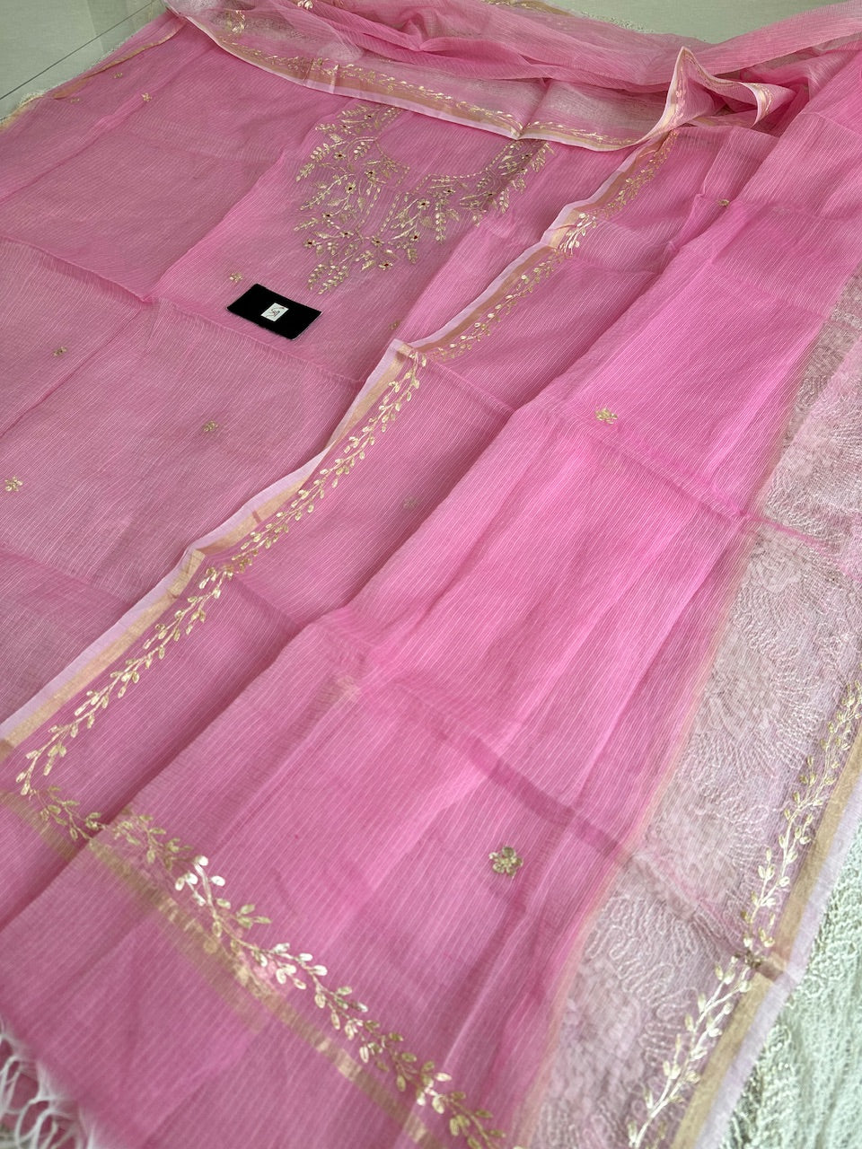 Jaipuri Pita Work Embroidered Kota Cotton Doria Top N Dupatta (Suit)