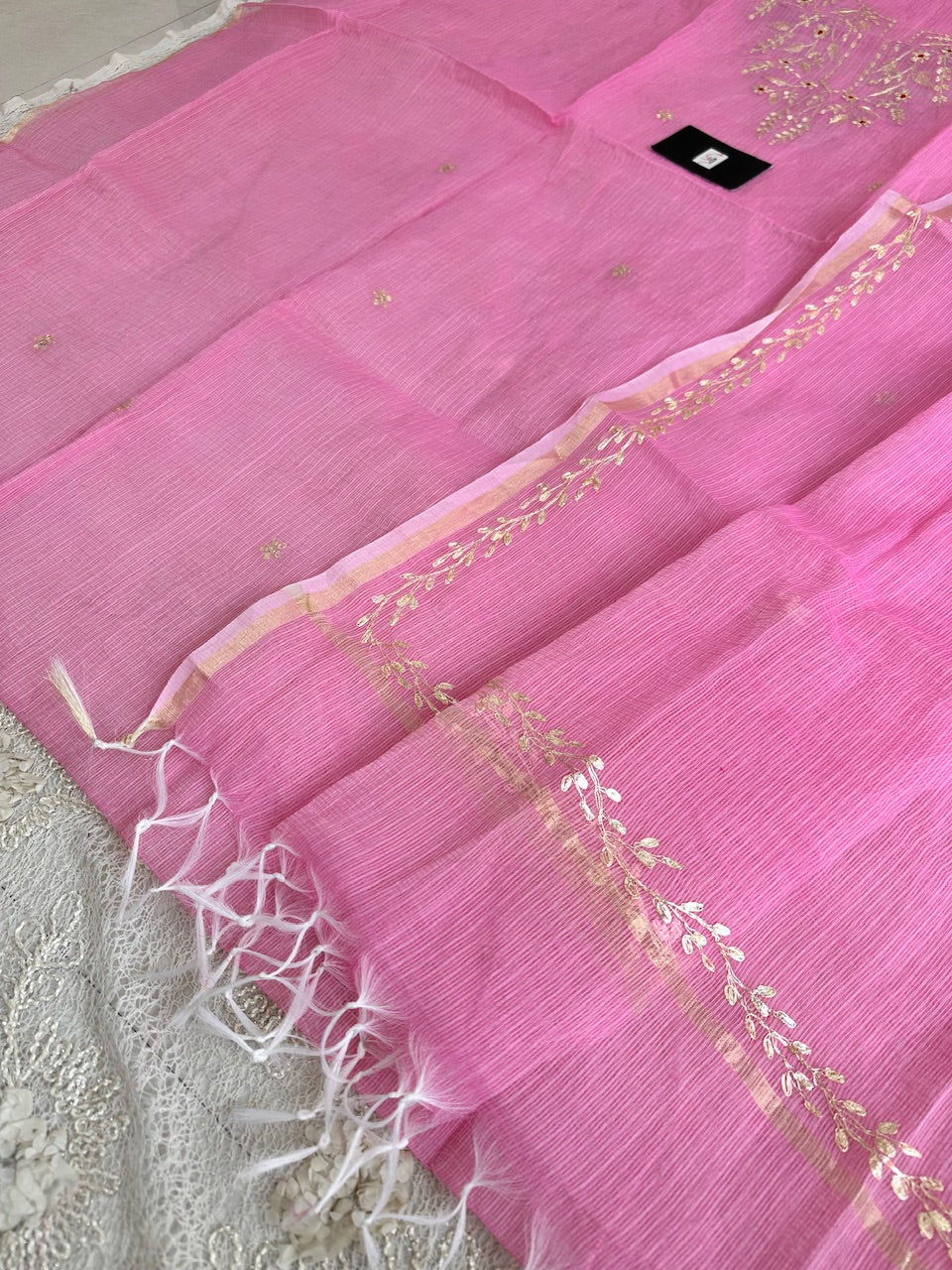 Jaipuri Pita Work Embroidered Kota Cotton Doria Top N Dupatta (Suit)