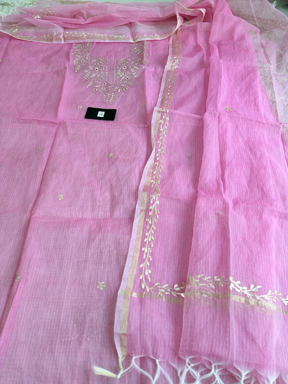 Jaipuri Pita Work Embroidered Kota Cotton Doria Top N Dupatta (Suit)