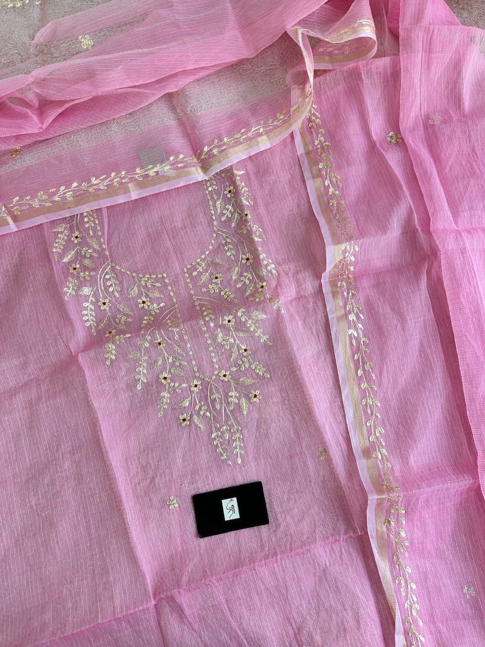 Jaipuri Pita Work Embroidered Kota Cotton Doria Top N Dupatta (Suit)