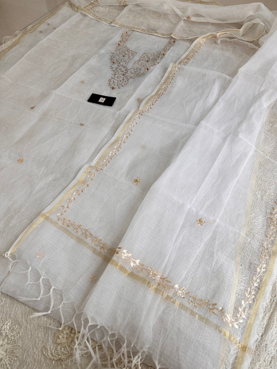 Jaipuri Pita Work Embroidered Kota Cotton Doria Top N Dupatta (Suit)