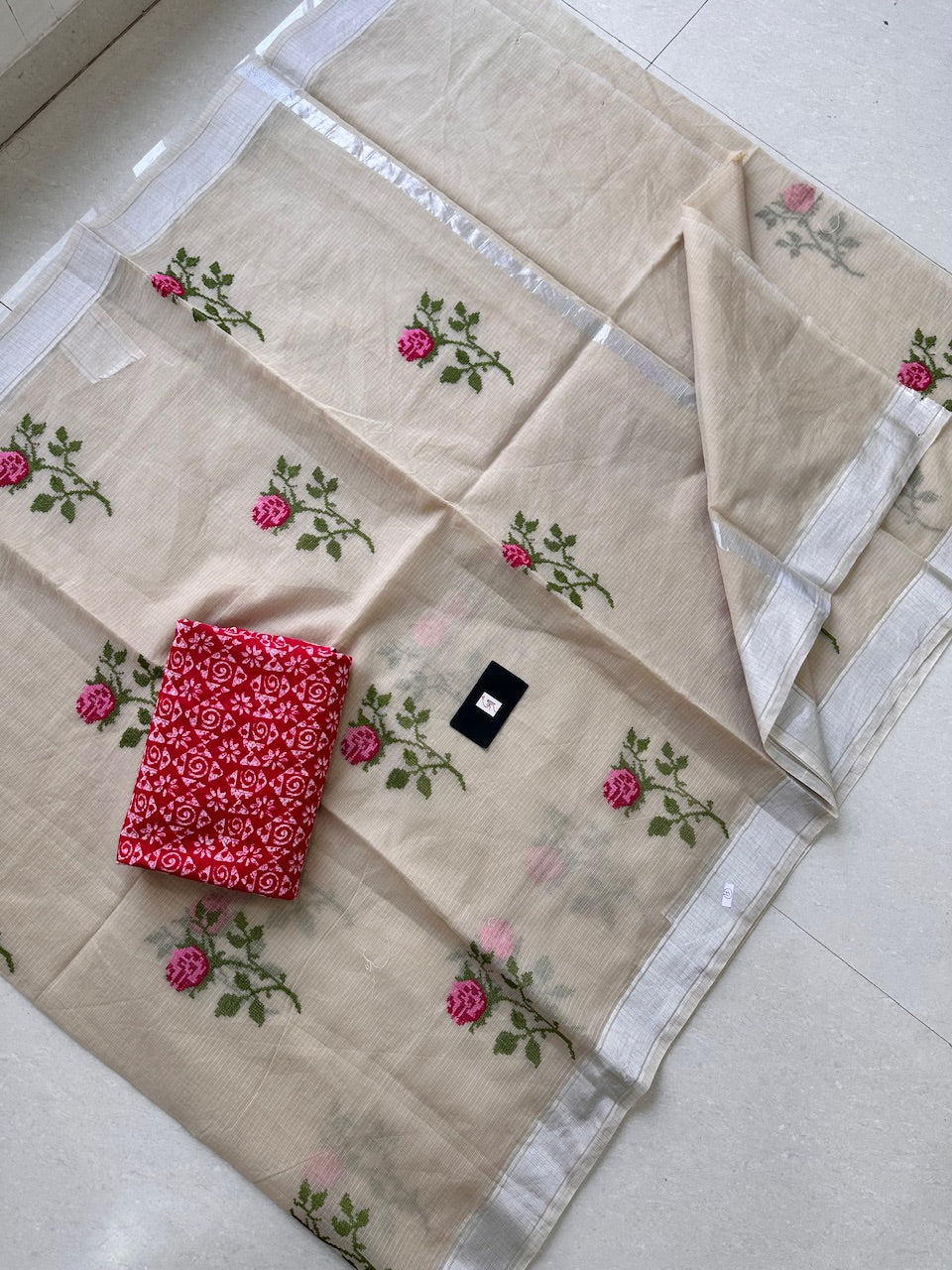 Embroidered Kota Cotton Doria Saree