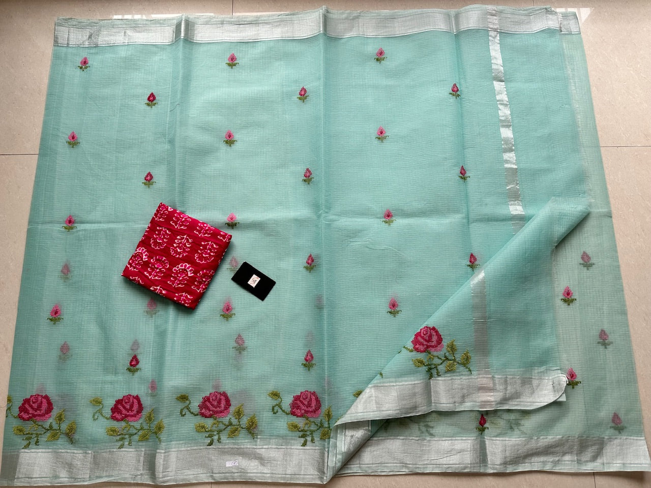 Embroidered Kota Cotton Doria Saree