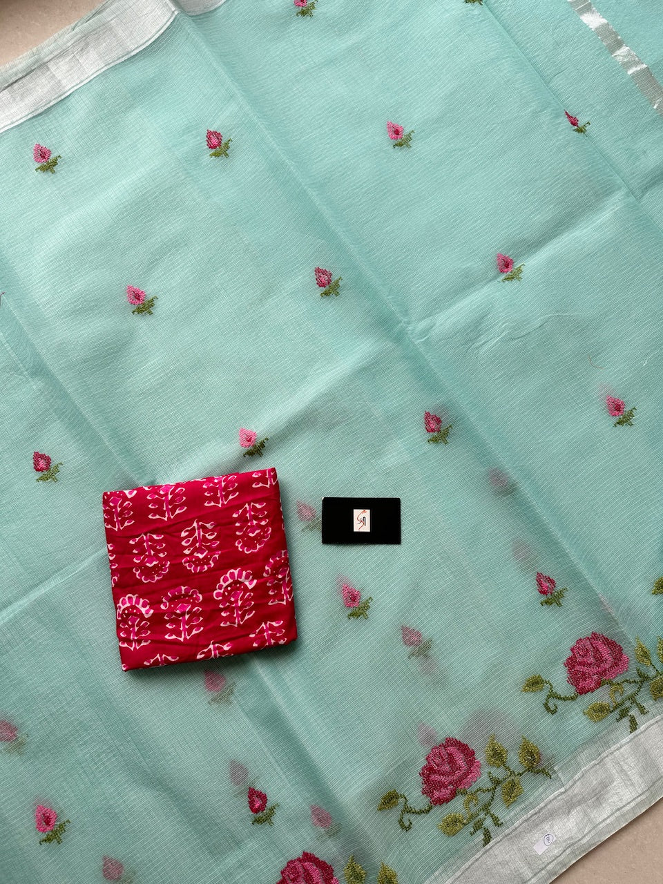 Embroidered Kota Cotton Doria Saree