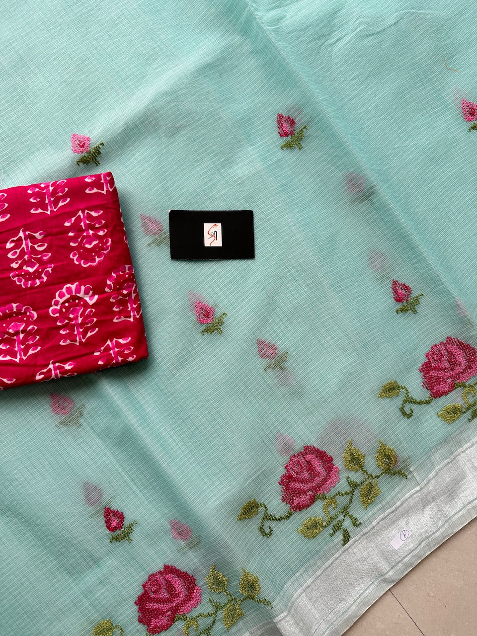 Embroidered Kota Cotton Doria Saree