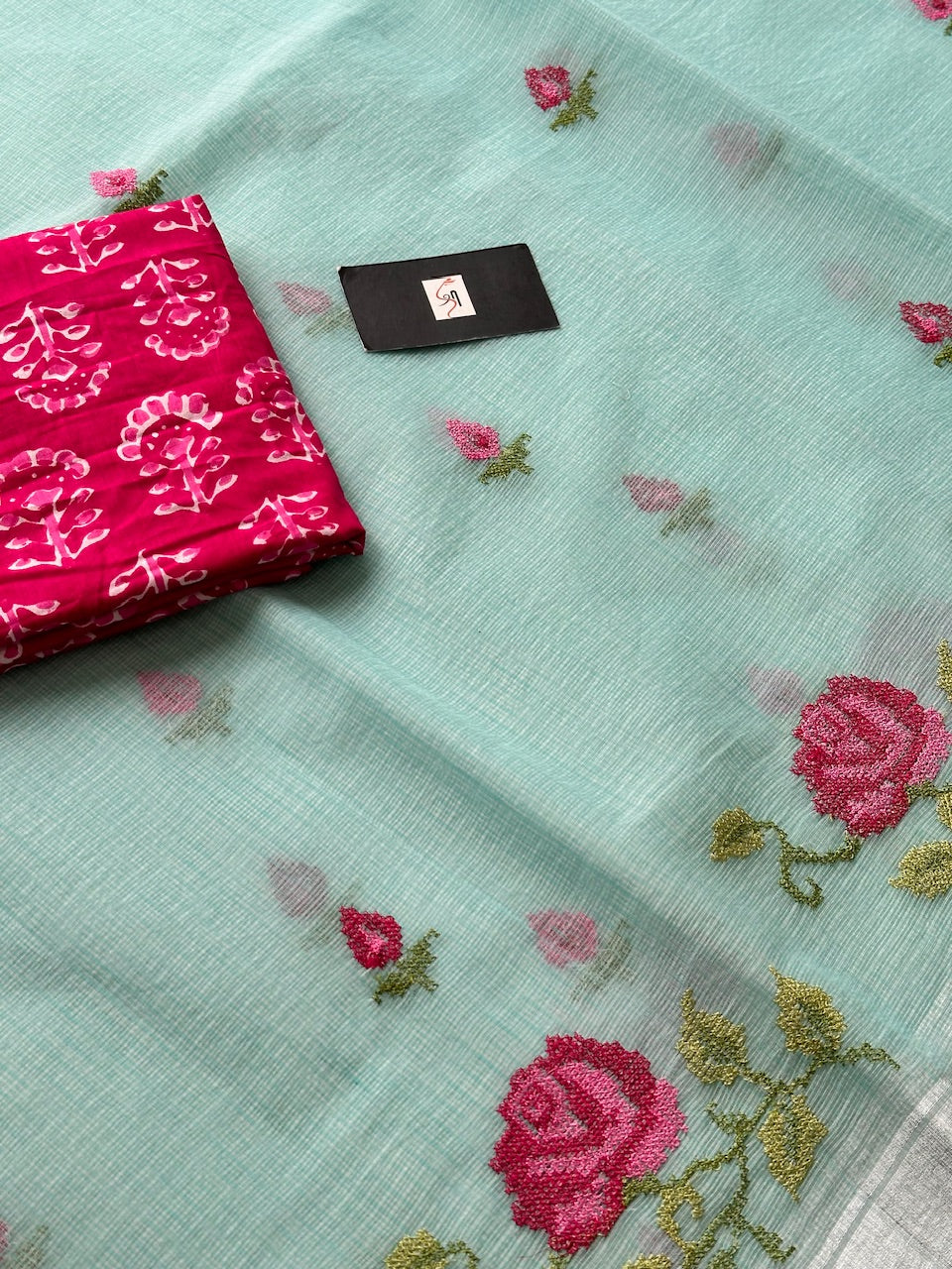 Embroidered Kota Cotton Doria Saree