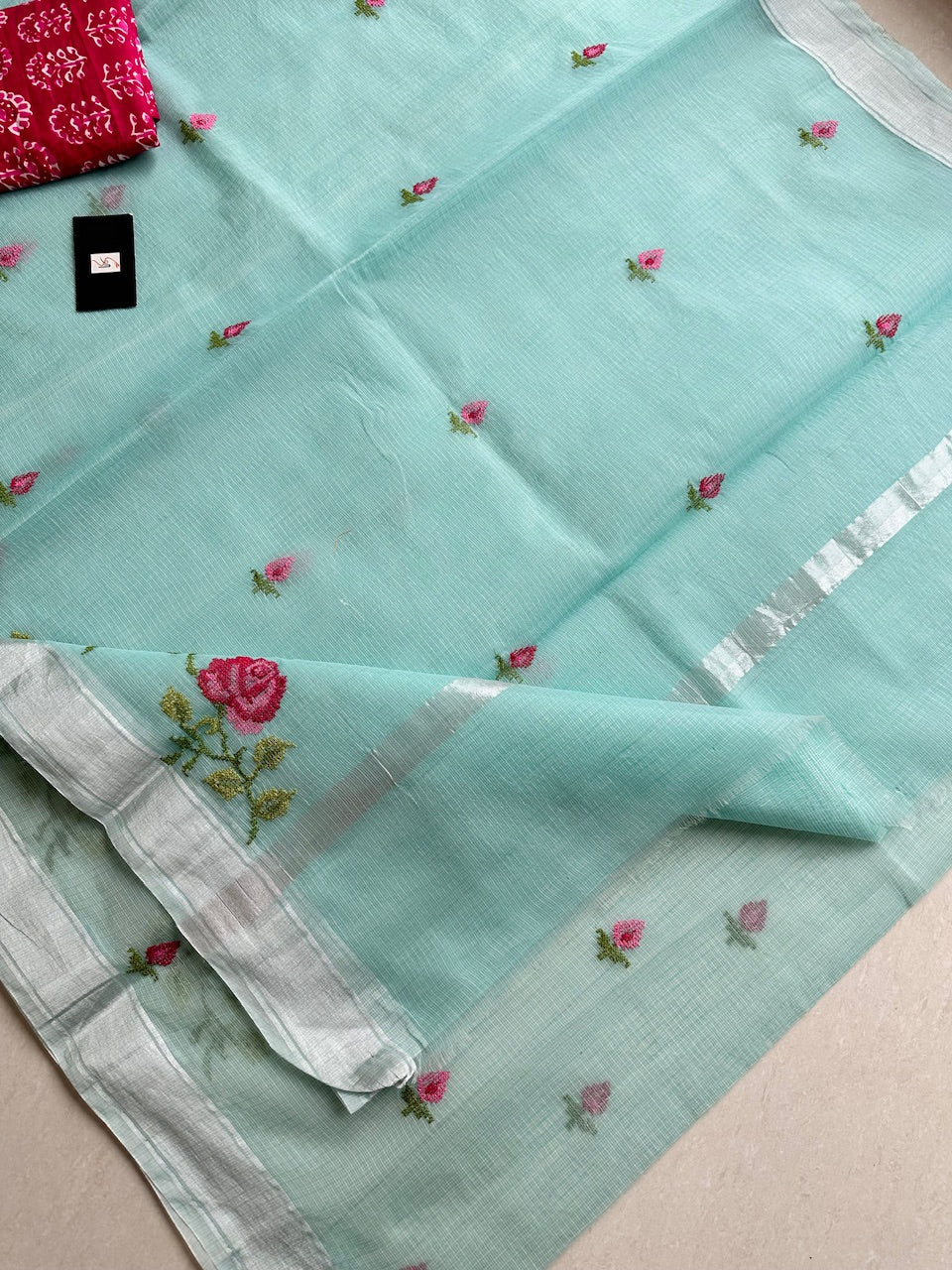 Embroidered Kota Cotton Doria Saree