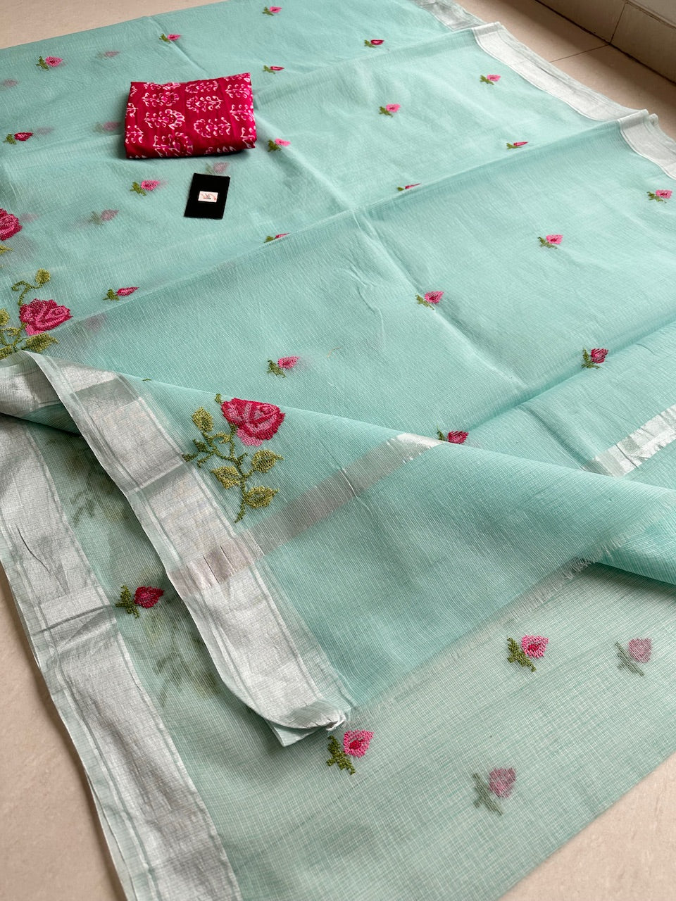 Embroidered Kota Cotton Doria Saree