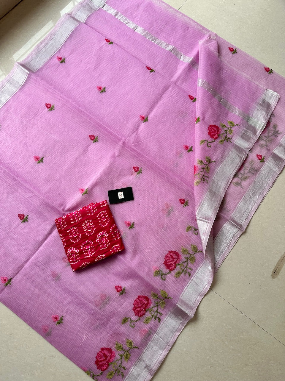 Embroidered Kota Cotton Doria Saree