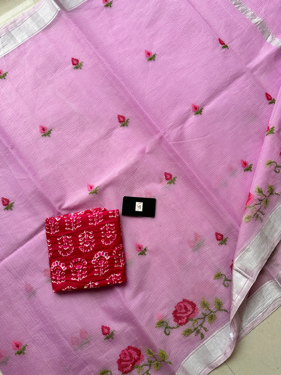 Embroidered Kota Cotton Doria Saree