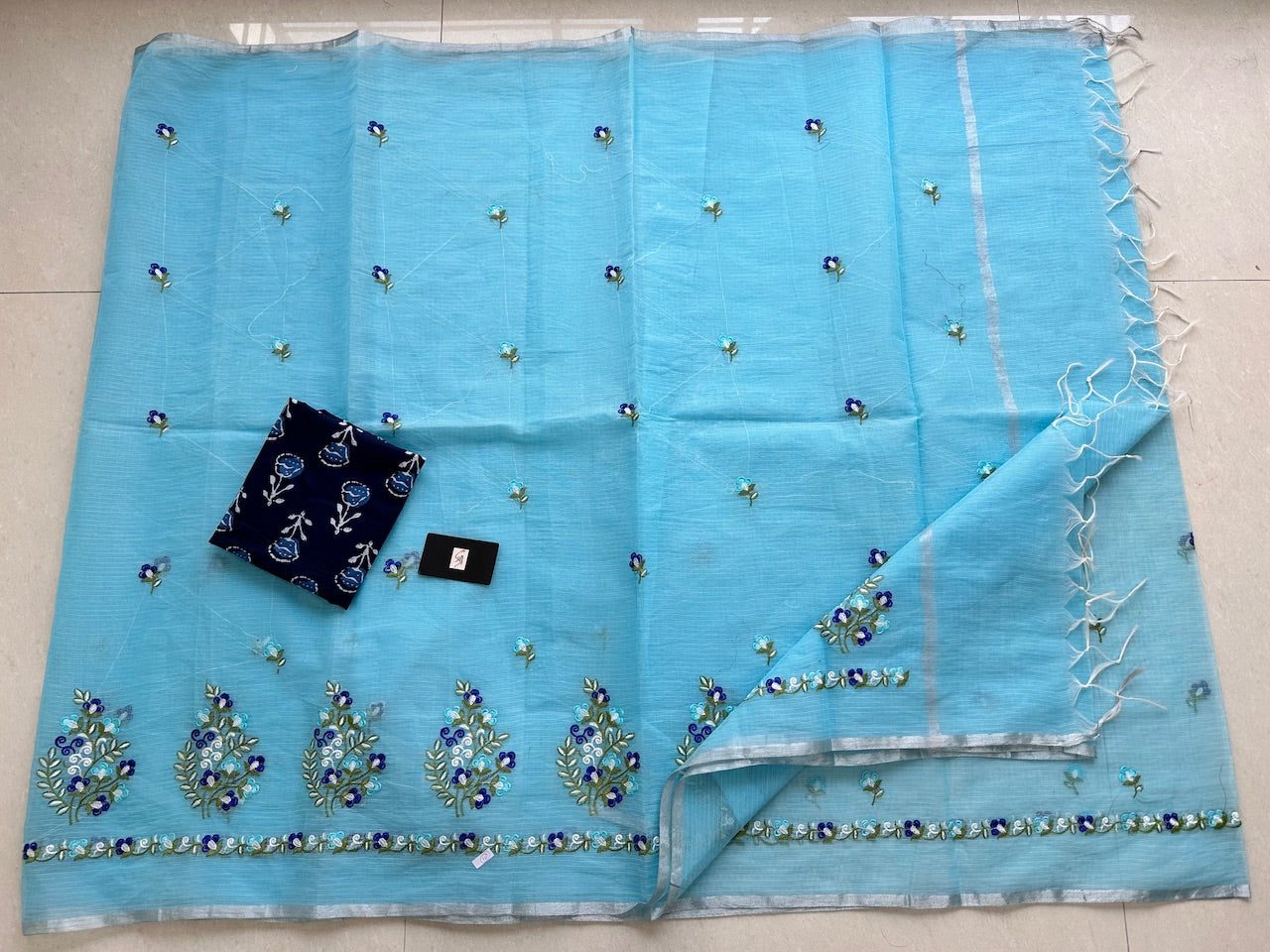 Embroidered Kota Cotton Doria Saree