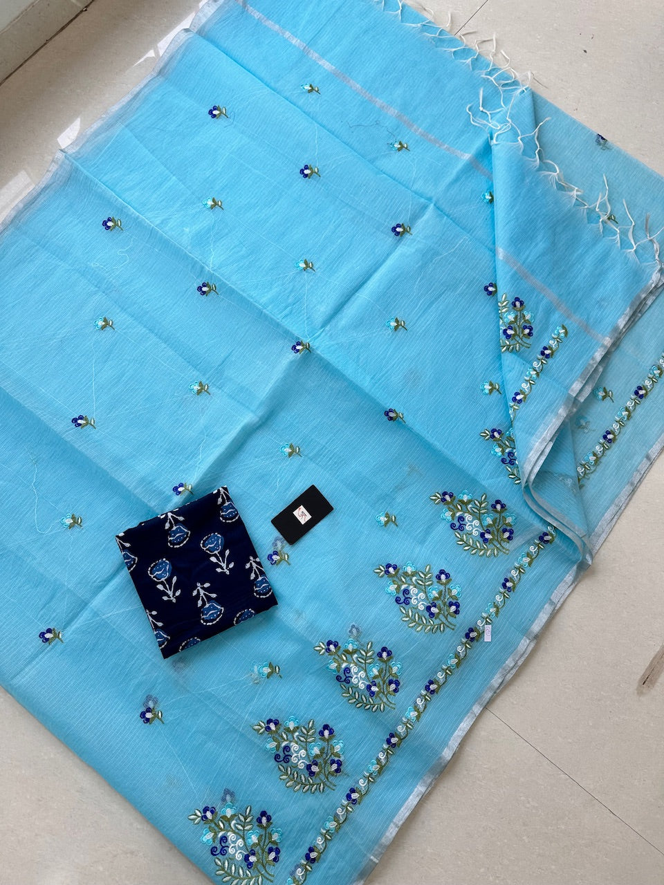 Embroidered Kota Cotton Doria Saree