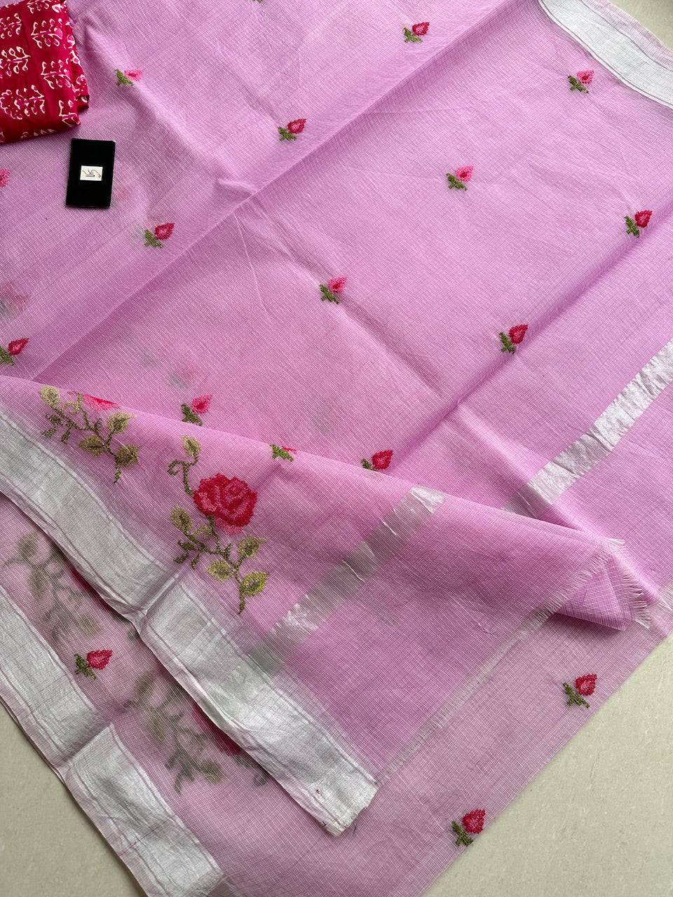 Embroidered Kota Cotton Doria Saree