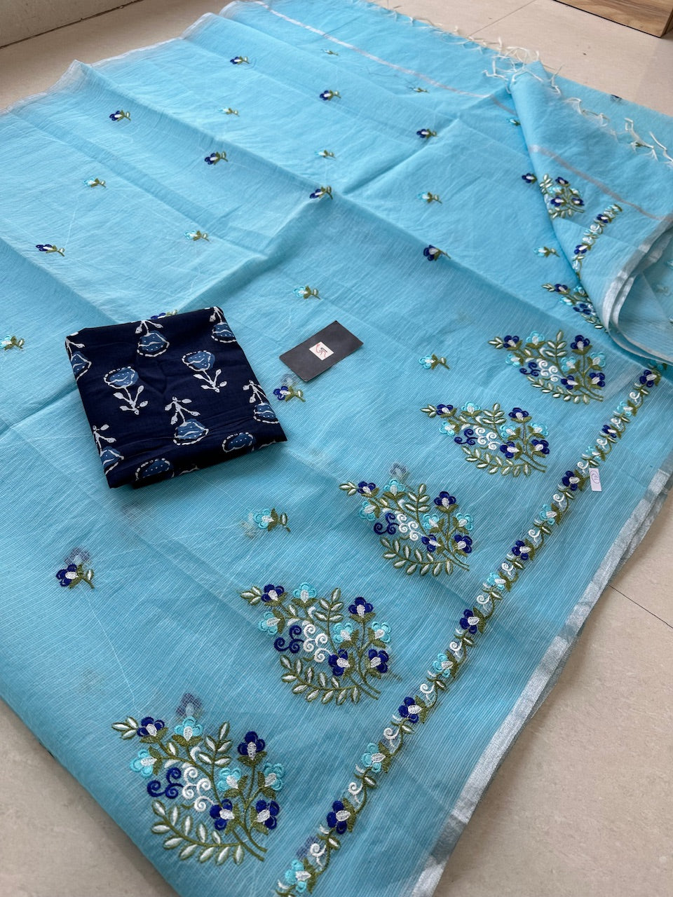 Embroidered Kota Cotton Doria Saree