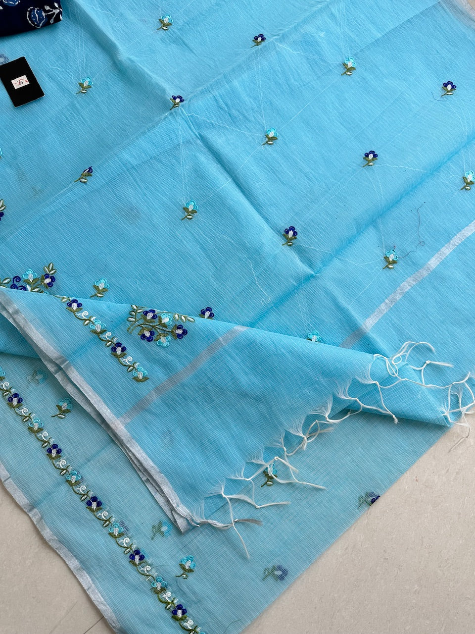 Embroidered Kota Cotton Doria Saree