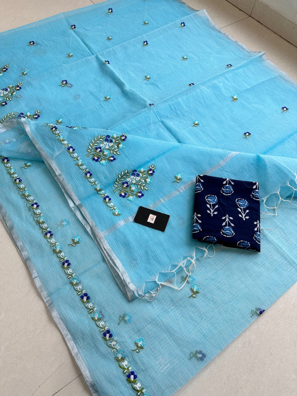 Embroidered Kota Cotton Doria Saree