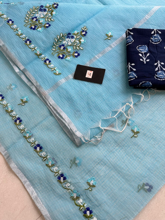 Embroidered Kota Cotton Doria Saree