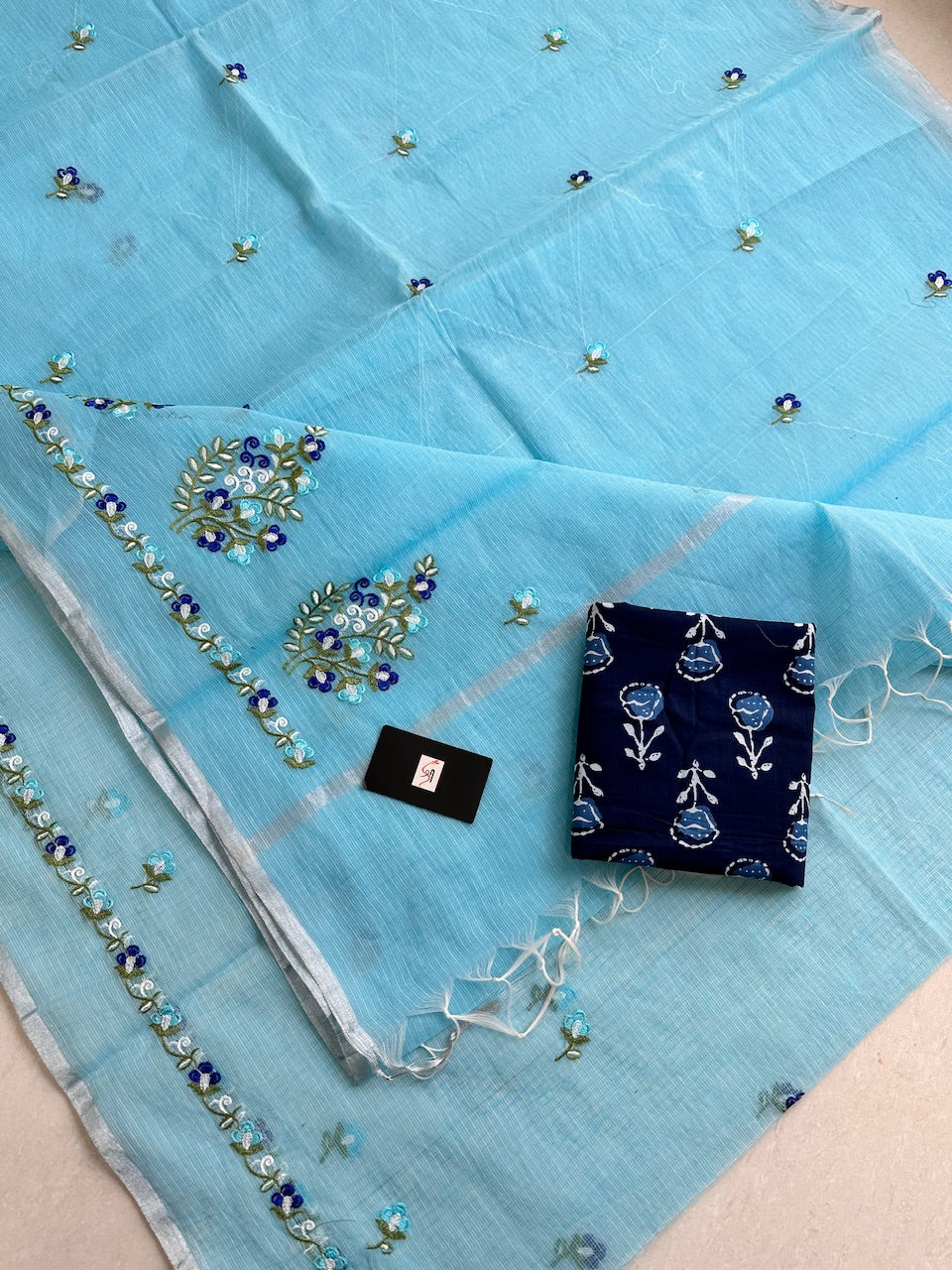 Embroidered Kota Cotton Doria Saree