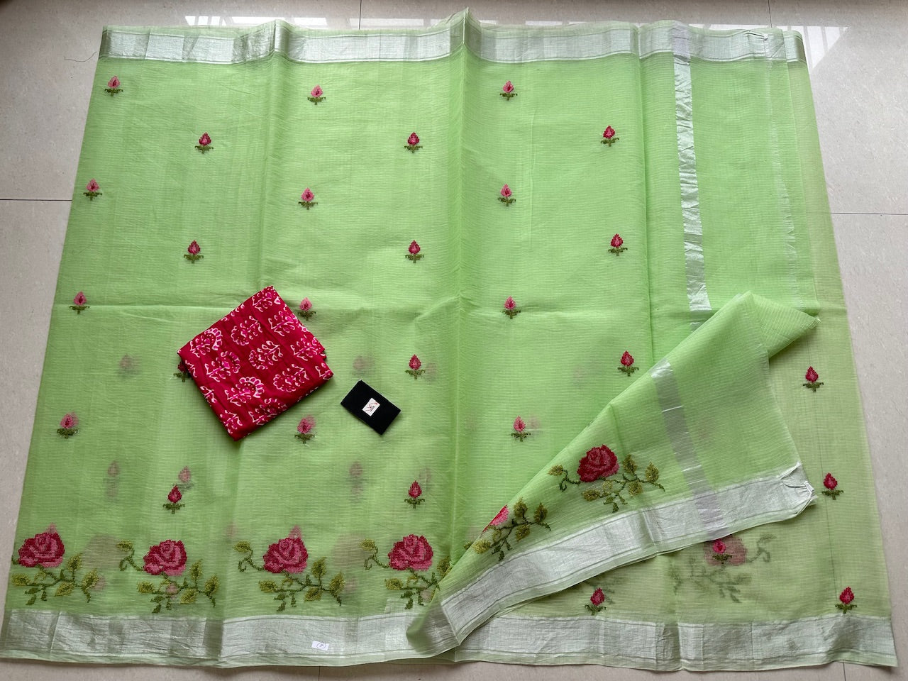 Embroidered Kota Cotton Doria Saree