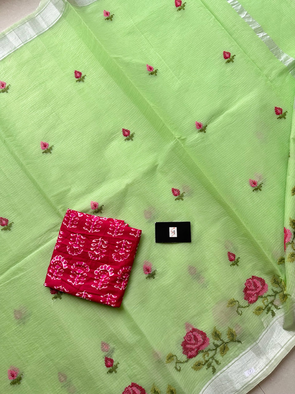 Embroidered Kota Cotton Doria Saree