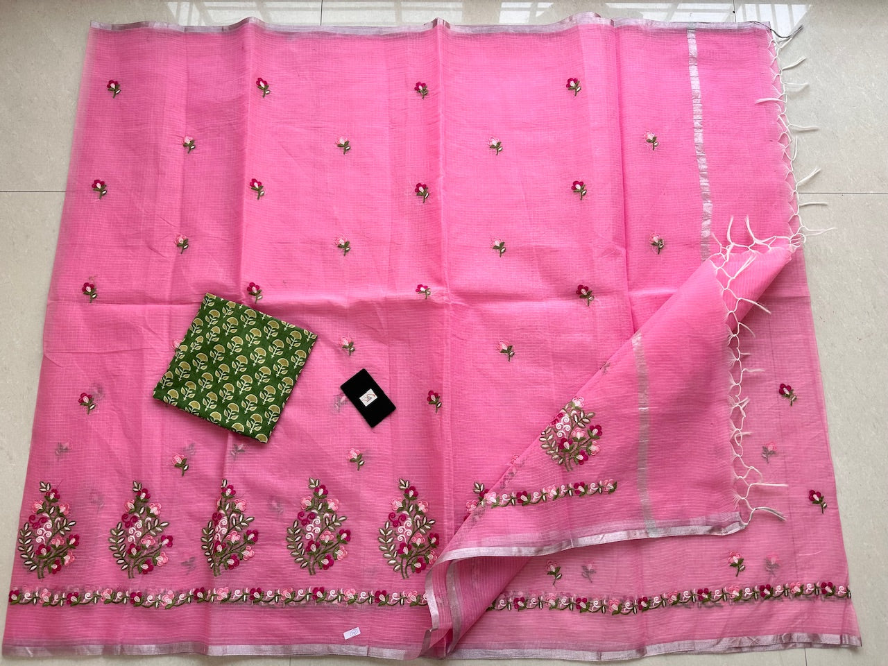 Embroidered Kota Cotton Doria Saree