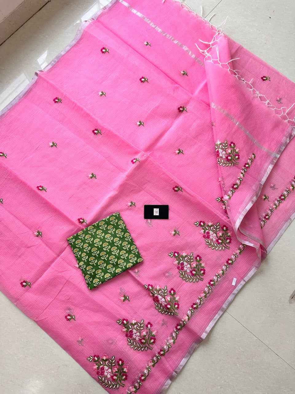 Embroidered Kota Cotton Doria Saree