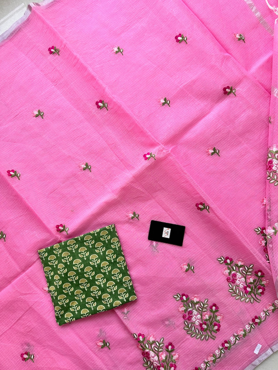 Embroidered Kota Cotton Doria Saree