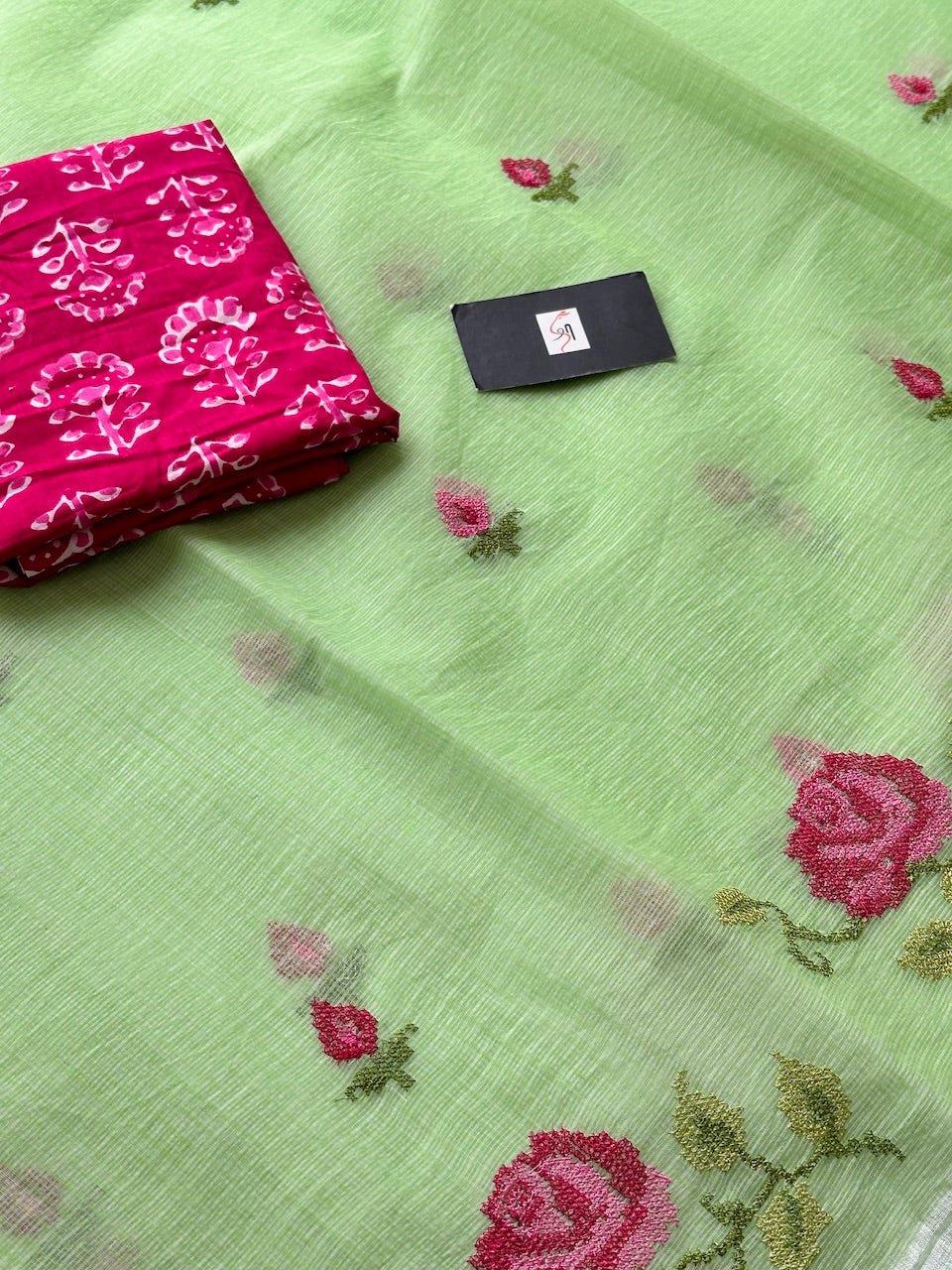 Embroidered Kota Cotton Doria Saree