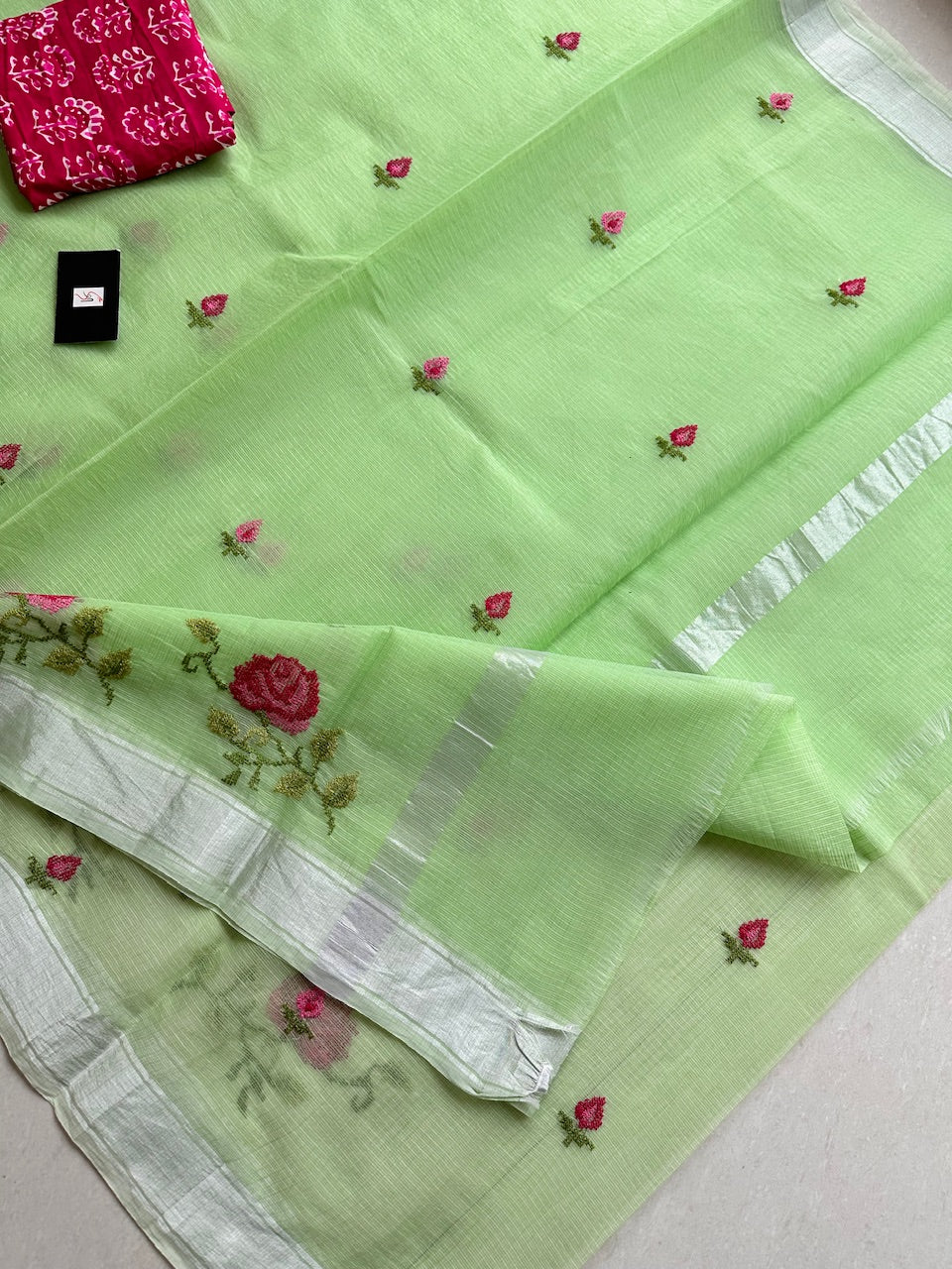 Embroidered Kota Cotton Doria Saree