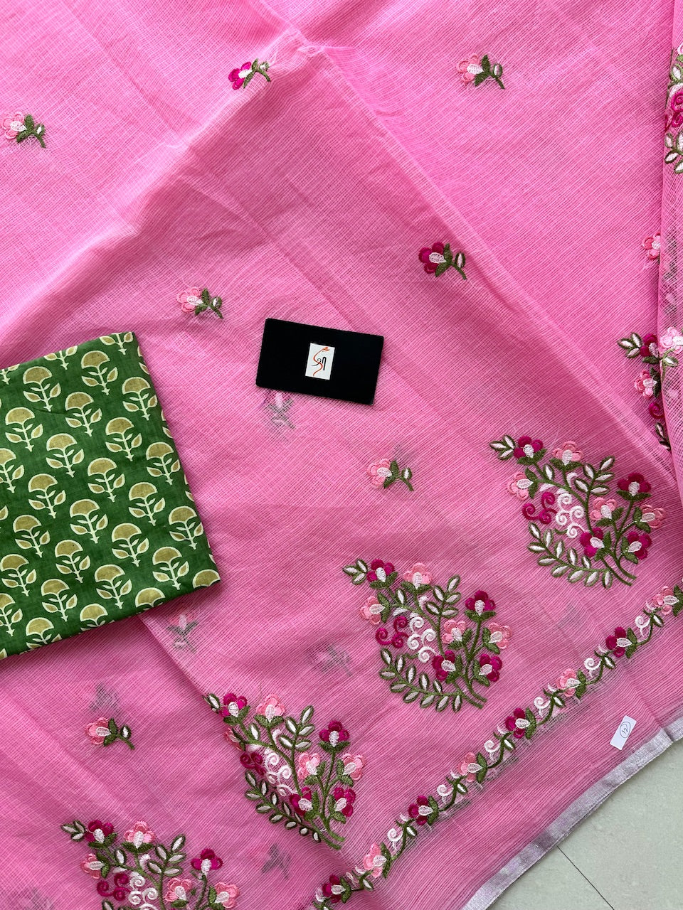 Embroidered Kota Cotton Doria Saree