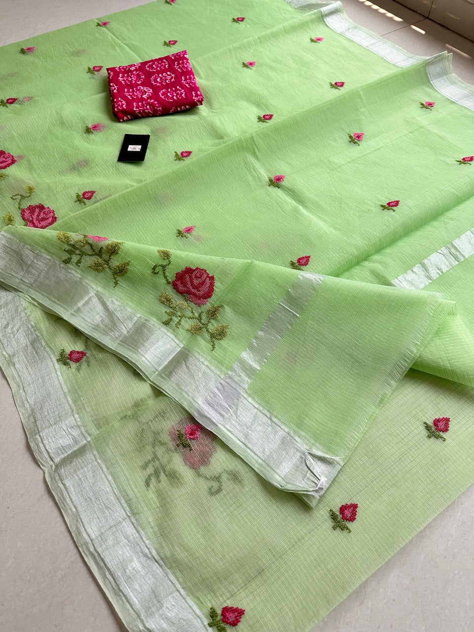 Embroidered Kota Cotton Doria Saree