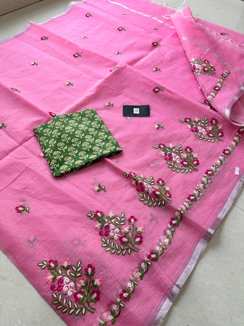 Embroidered Kota Cotton Doria Saree