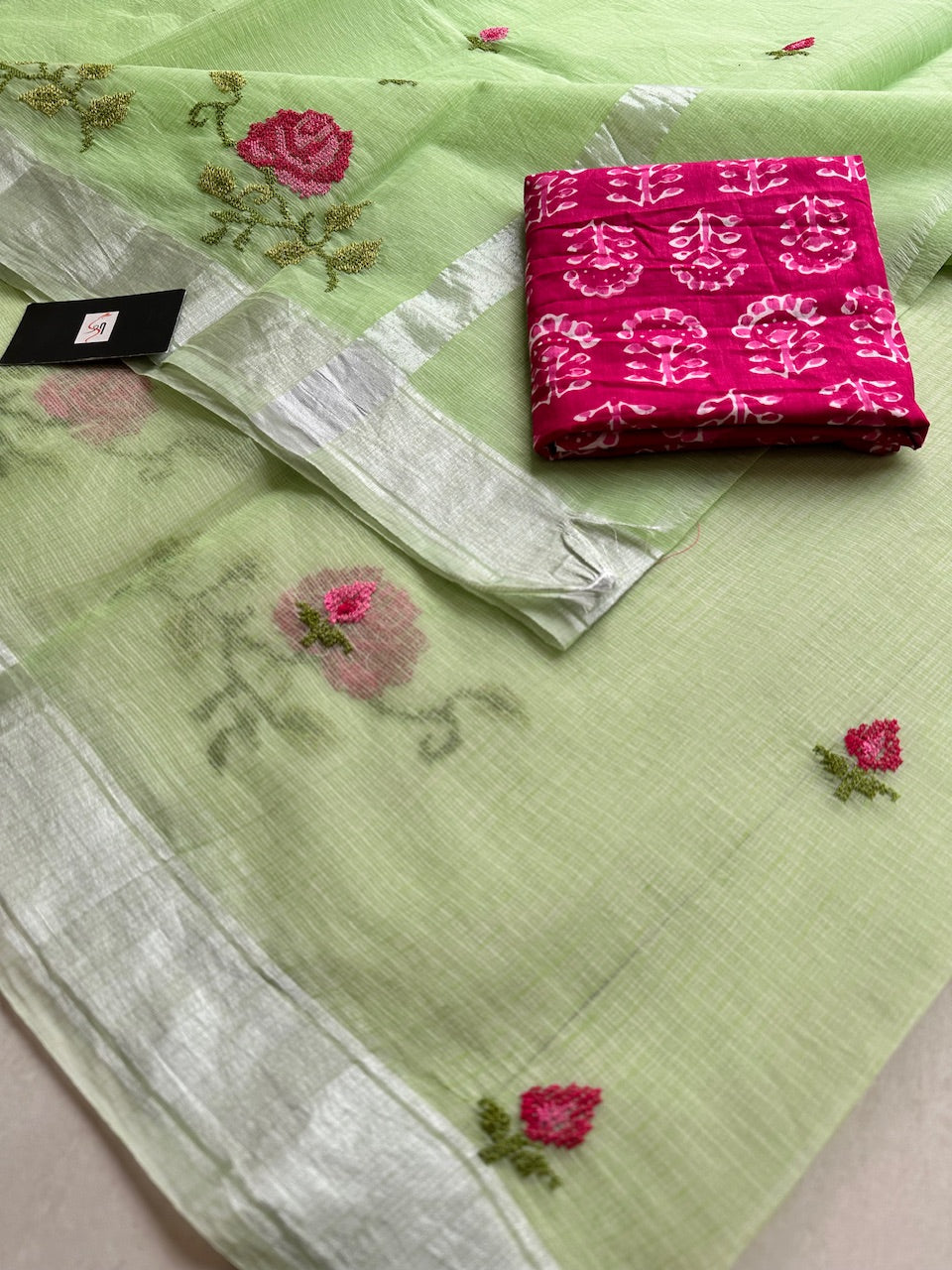 Embroidered Kota Cotton Doria Saree