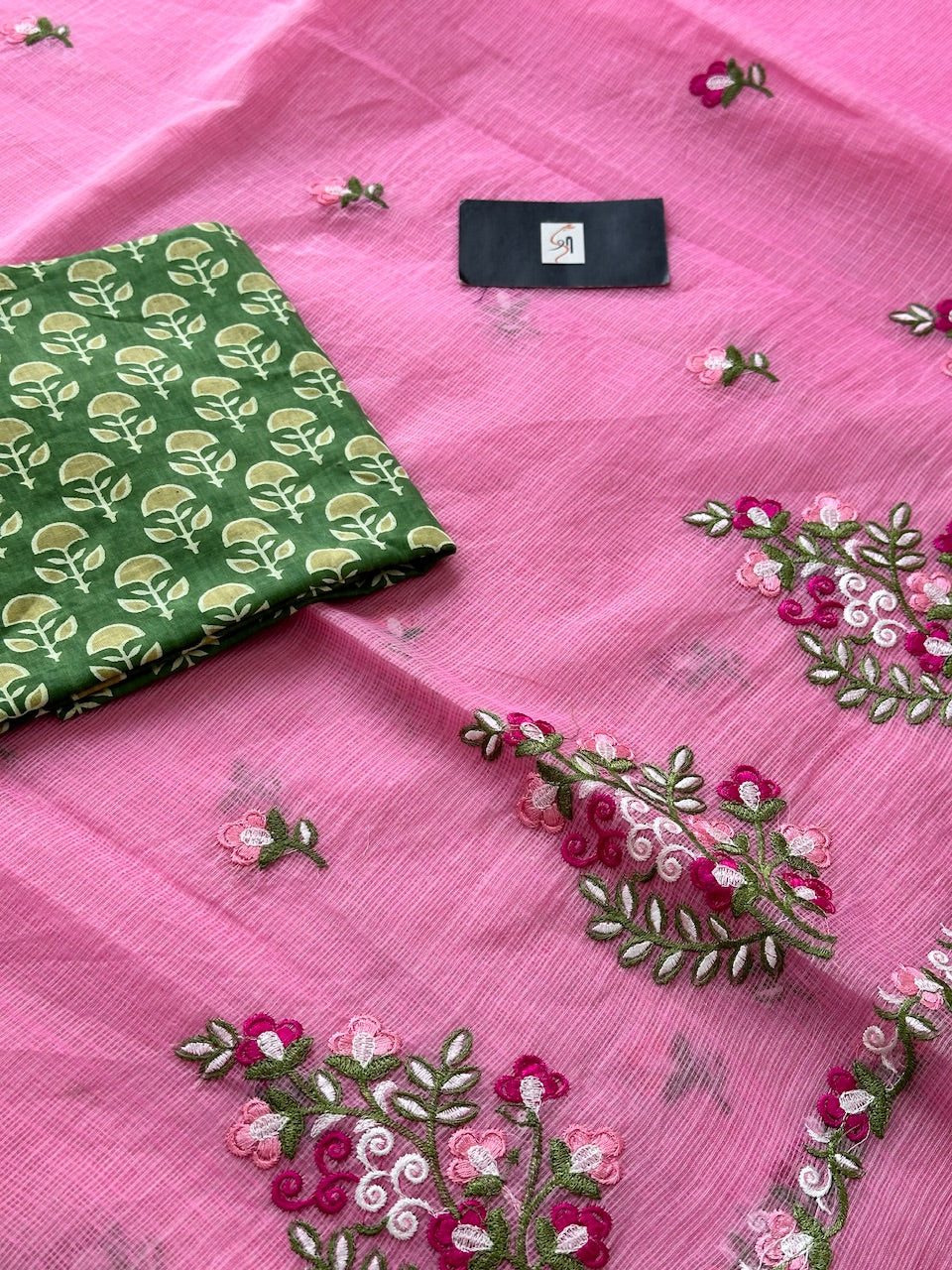 Embroidered Kota Cotton Doria Saree