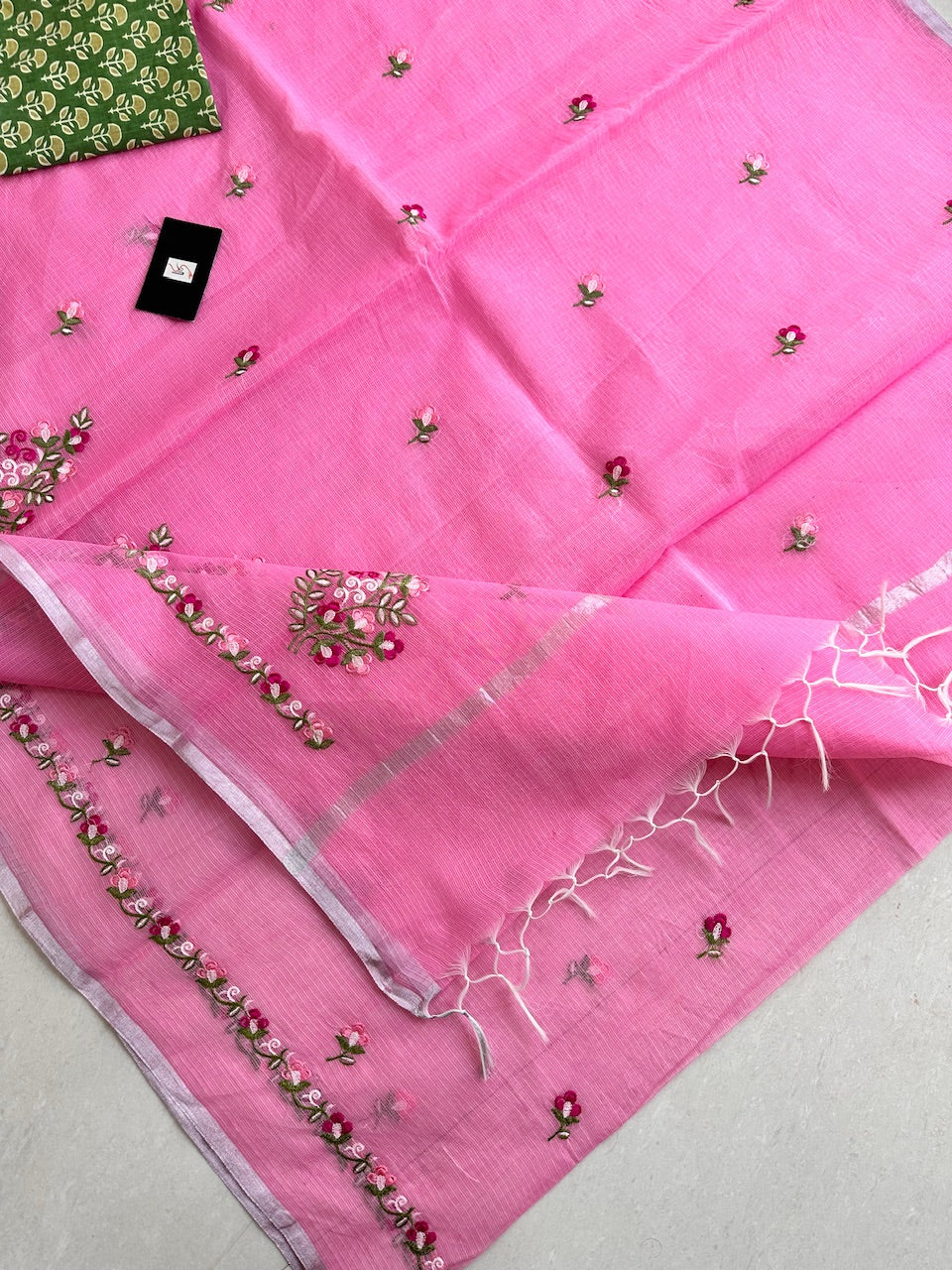 Embroidered Kota Cotton Doria Saree