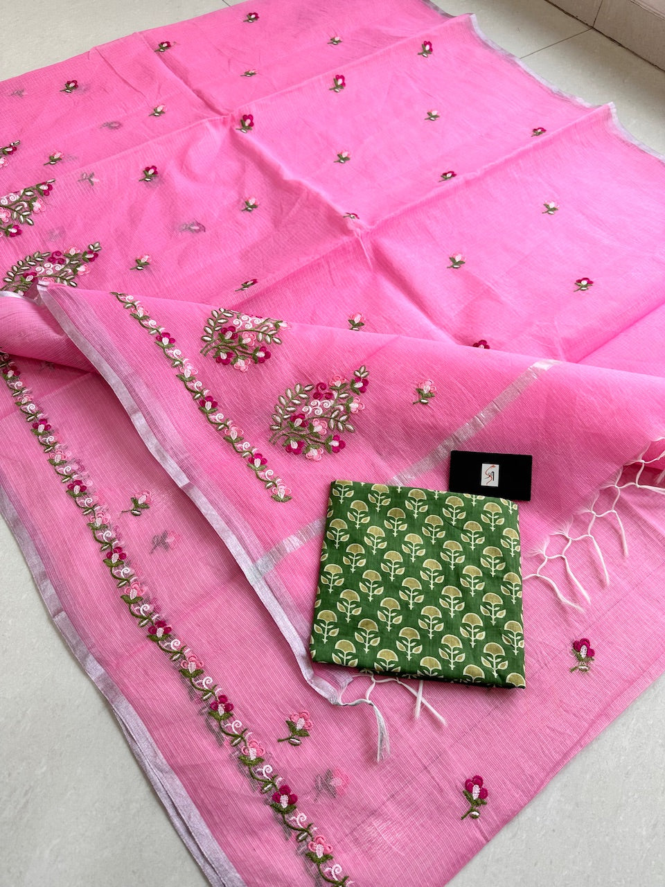 Embroidered Kota Cotton Doria Saree