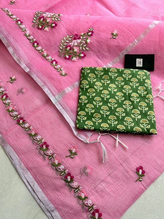 Embroidered Kota Cotton Doria Saree