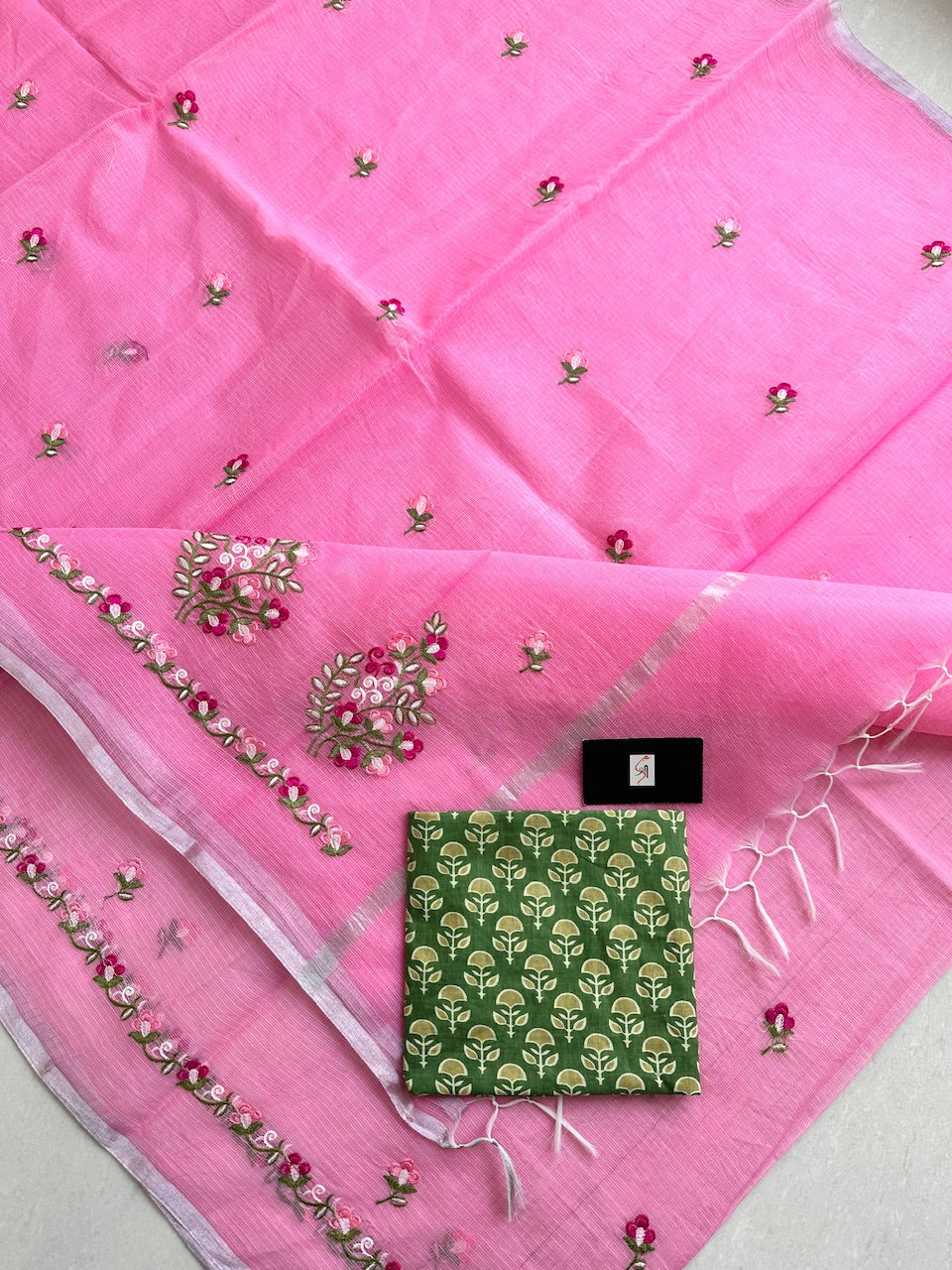 Embroidered Kota Cotton Doria Saree