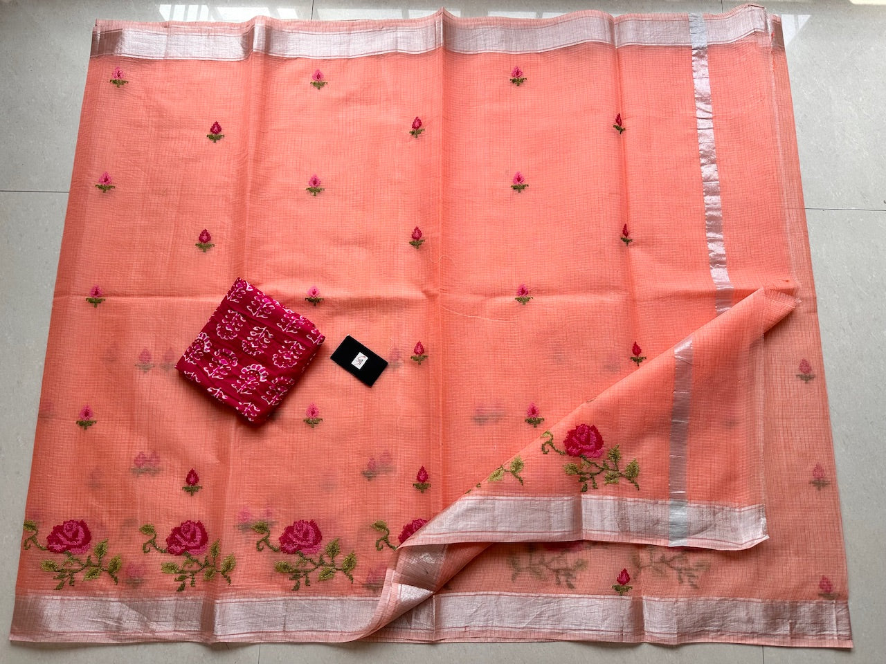 Embroidered Kota Cotton Doria Saree