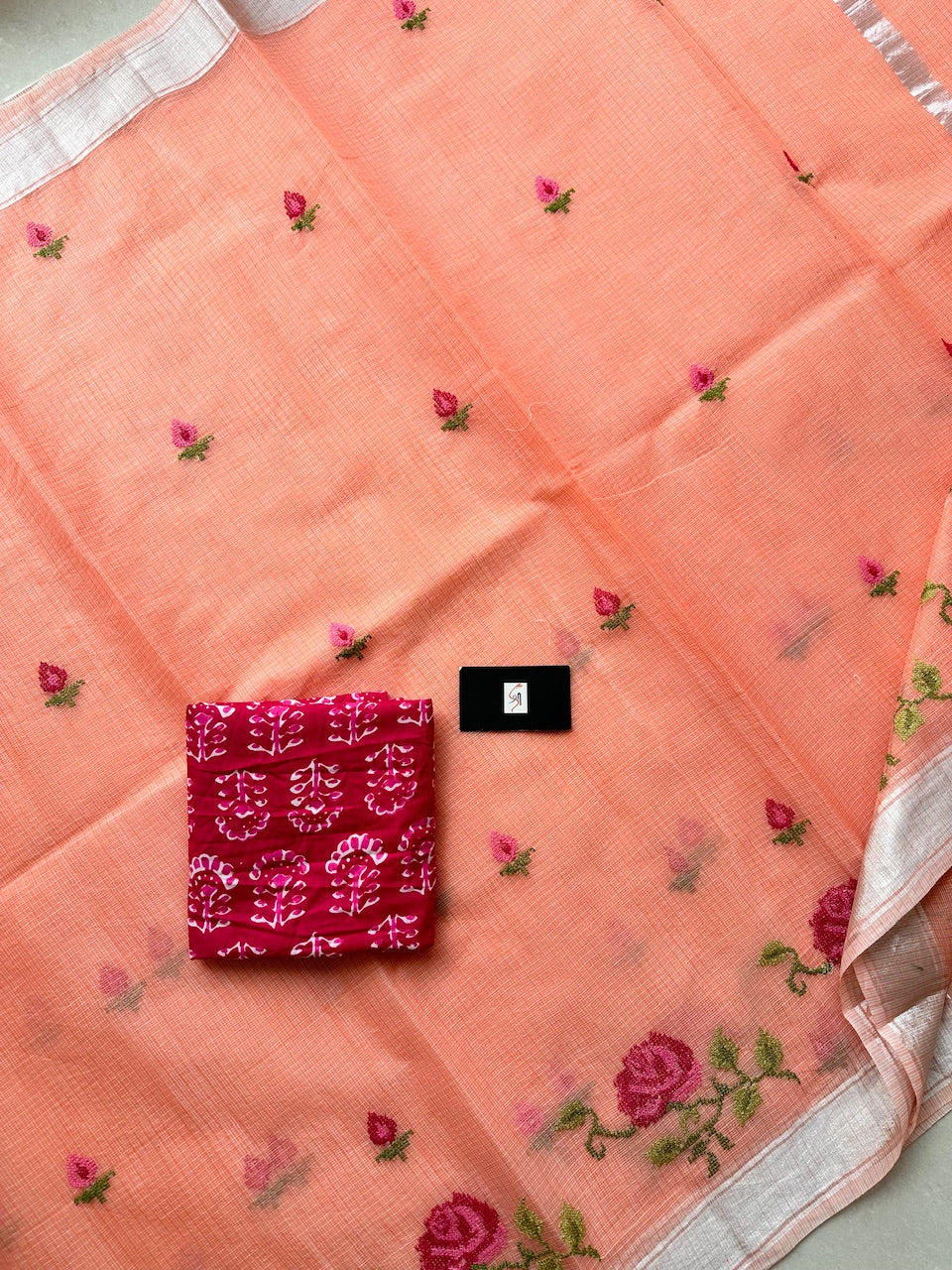 Embroidered Kota Cotton Doria Saree