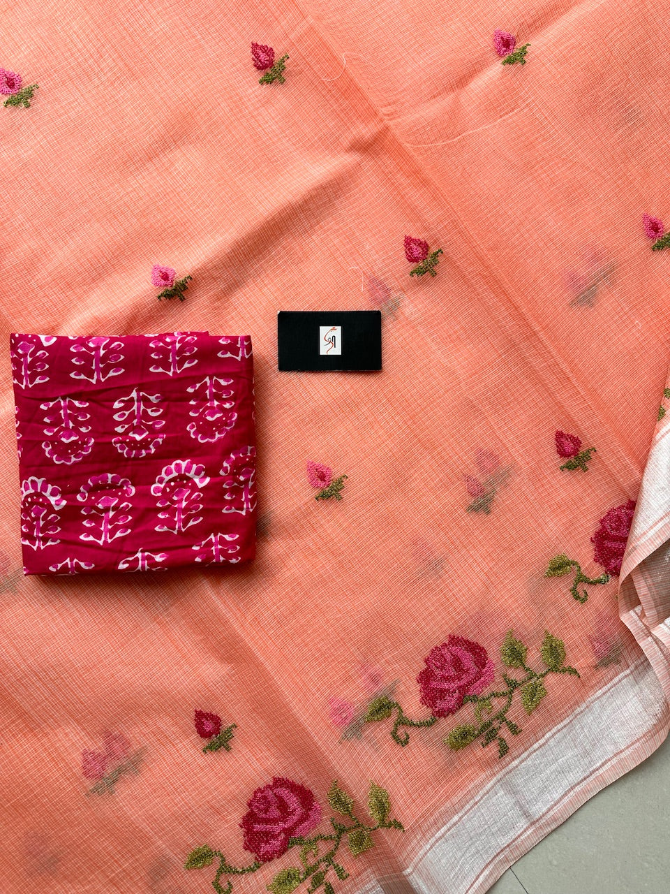 Embroidered Kota Cotton Doria Saree