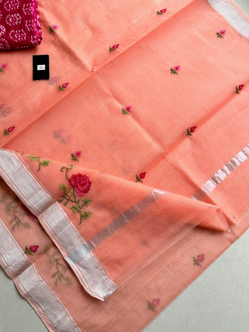 Embroidered Kota Cotton Doria Saree