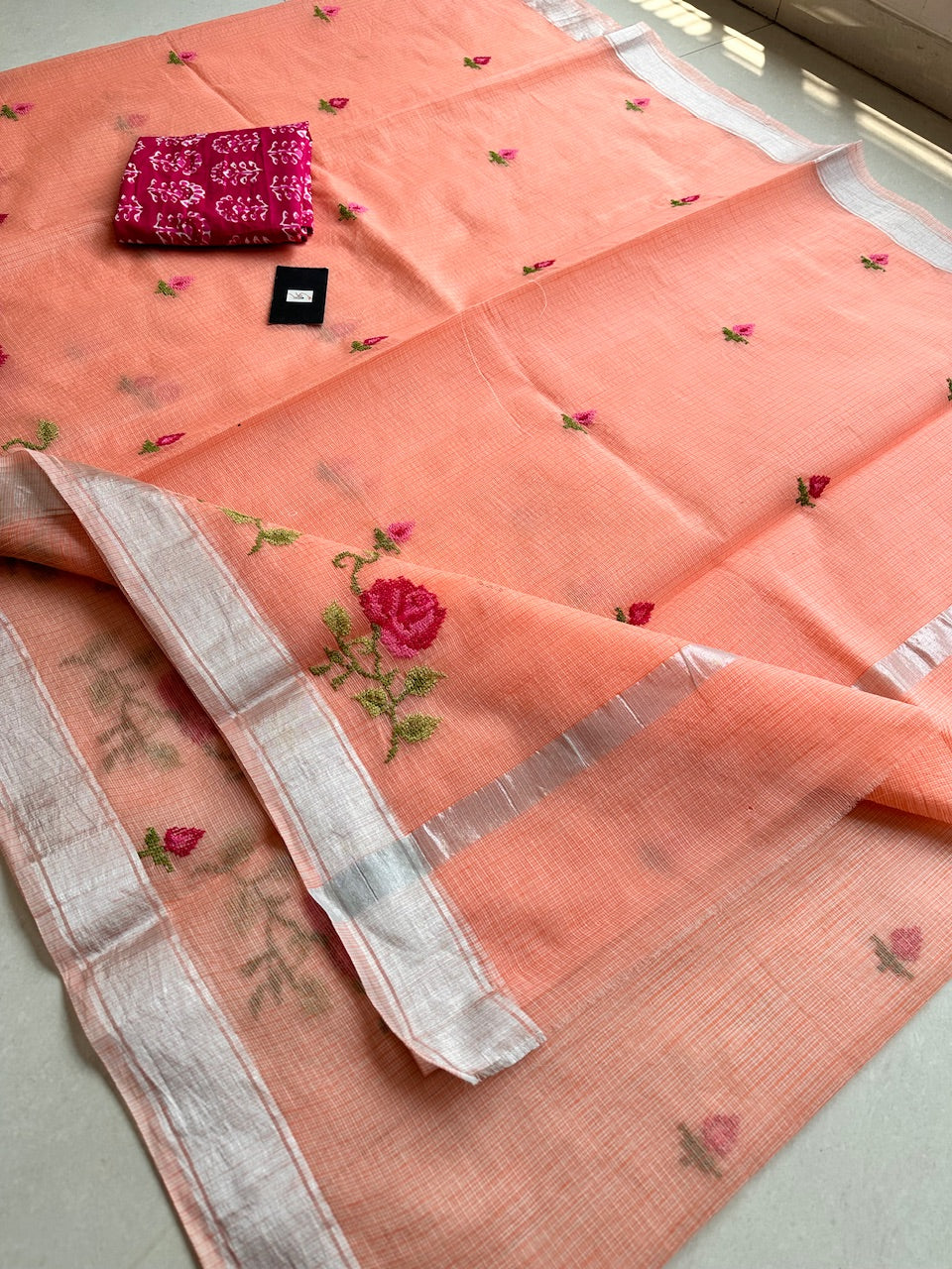 Embroidered Kota Cotton Doria Saree